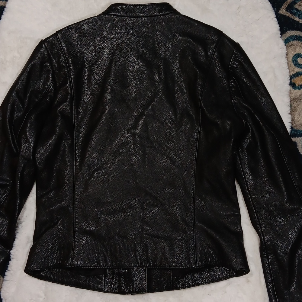 Reiss black leather moto classic biker jacket women's sz small - Picture 6 of 13